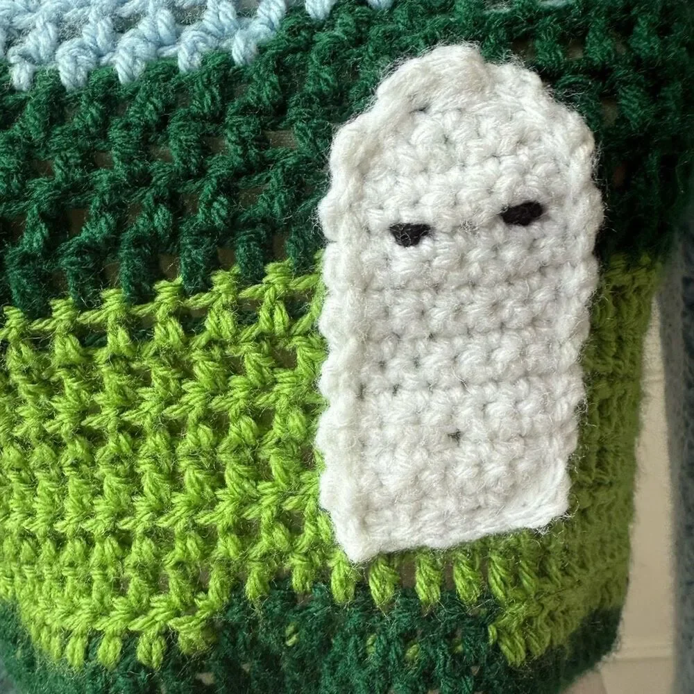 Handmade Crochet Crop Top Ghost Autumn Fall Halloween OOAK XS